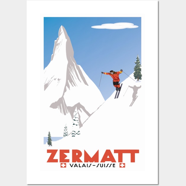 Zermatt, Valais, Switzerland,Ski Poster Wall Art by BokeeLee